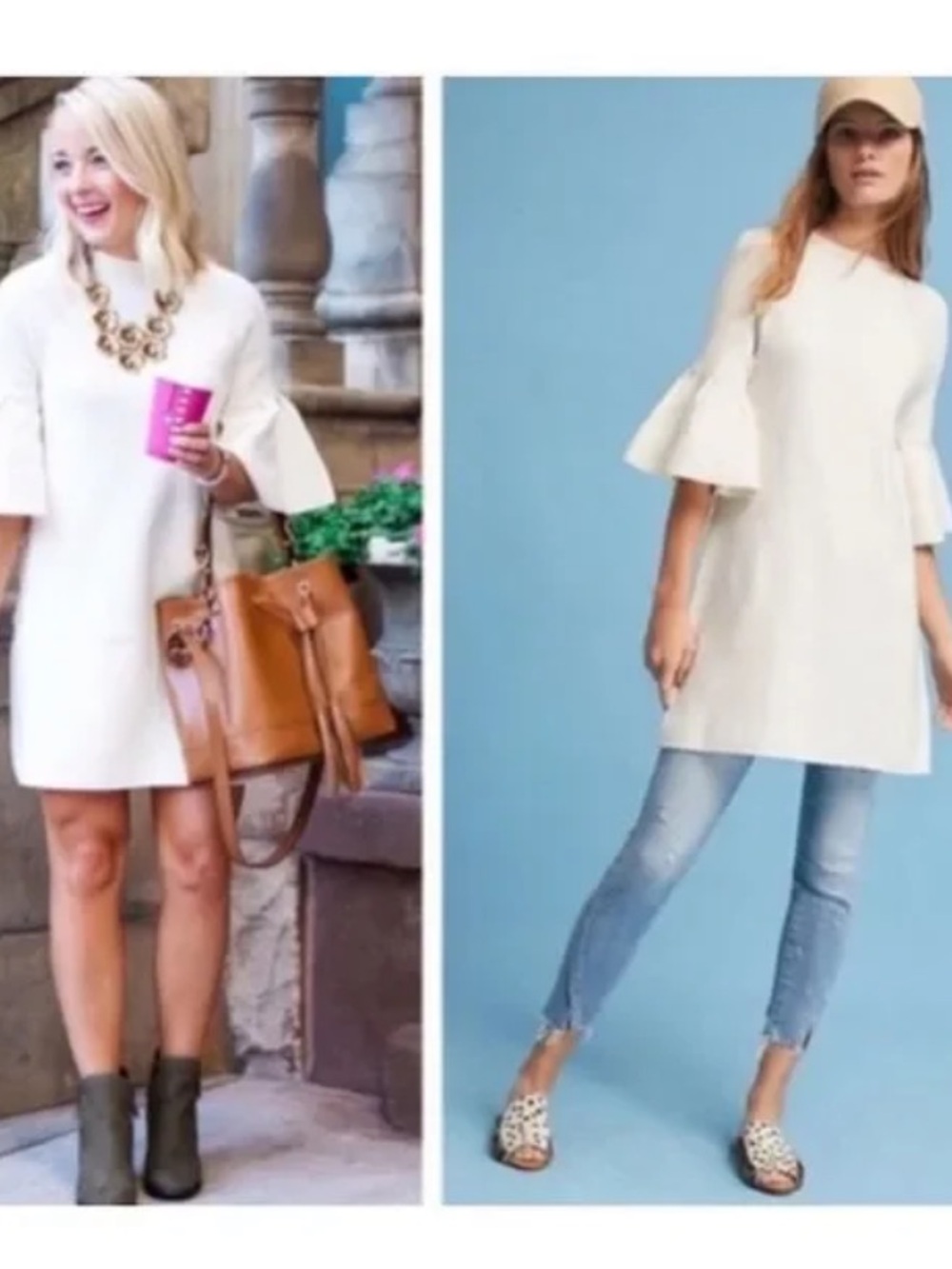 Moth Anthropologie Cream Flare-Sleeve Sweater Shift Dress - size medium